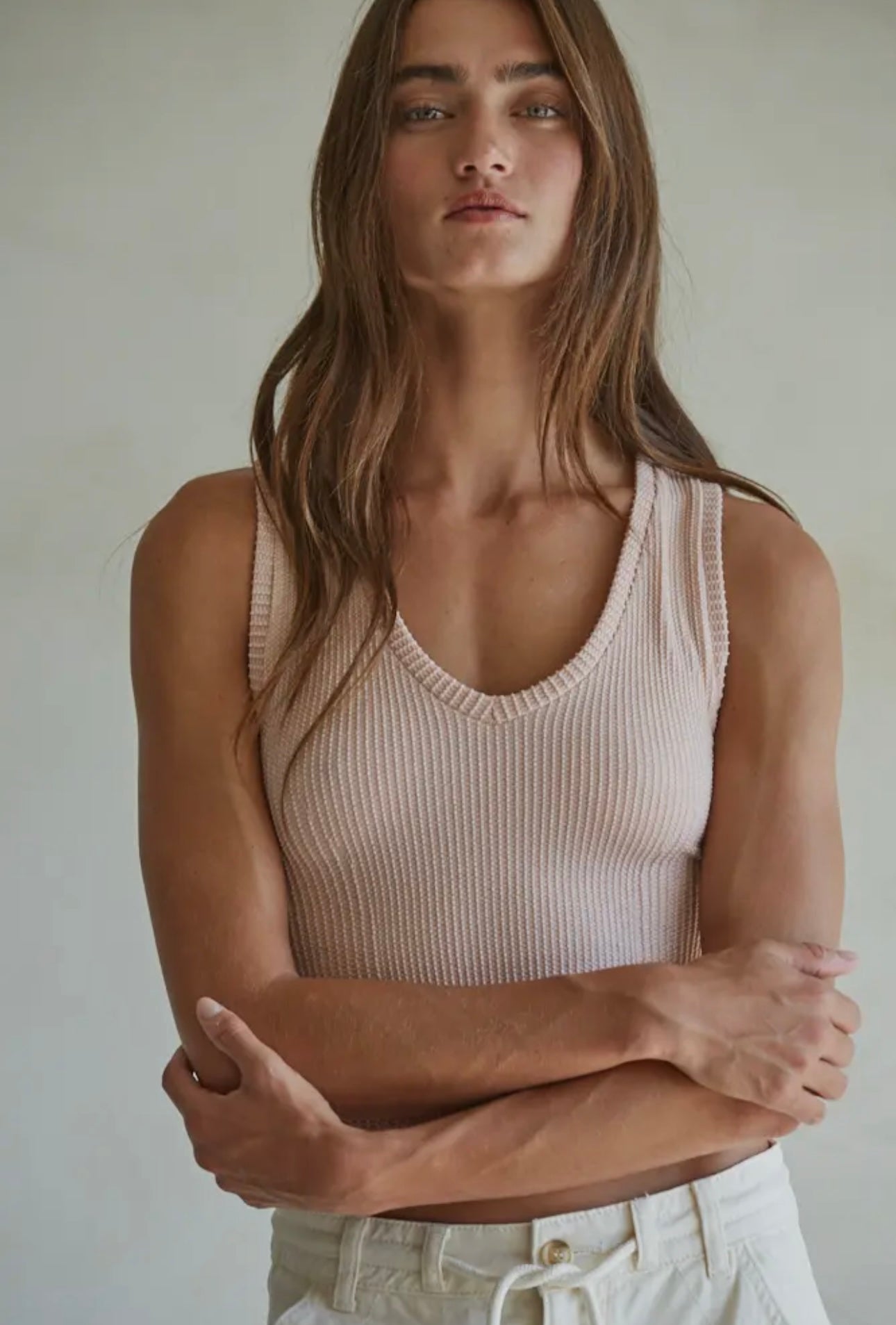 Rosy - Seamless Knit Nylon Spandex Ribbed
V-Neck Tank