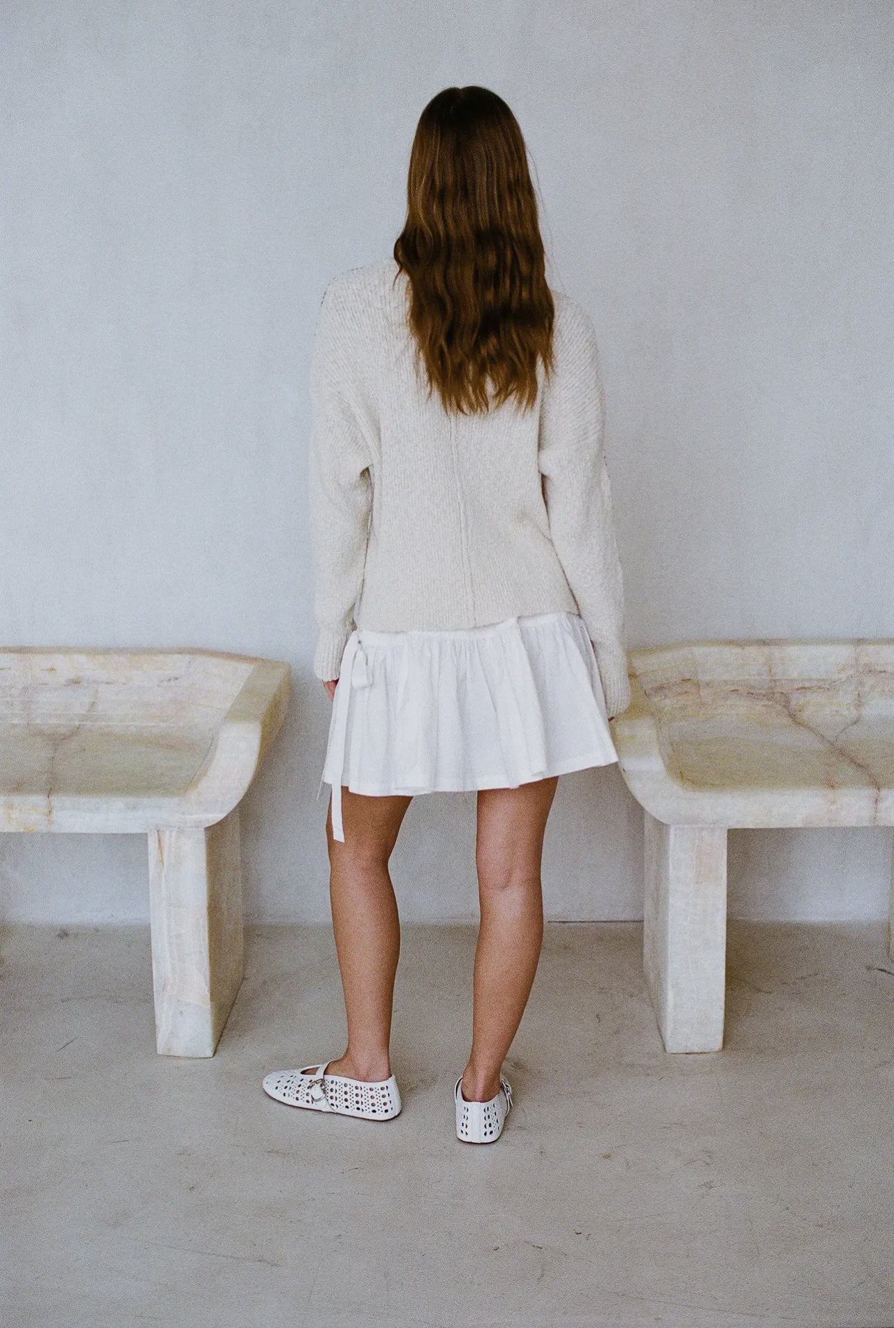 Woven Cotton Flare Mini Skirt With Hip Tie Bow