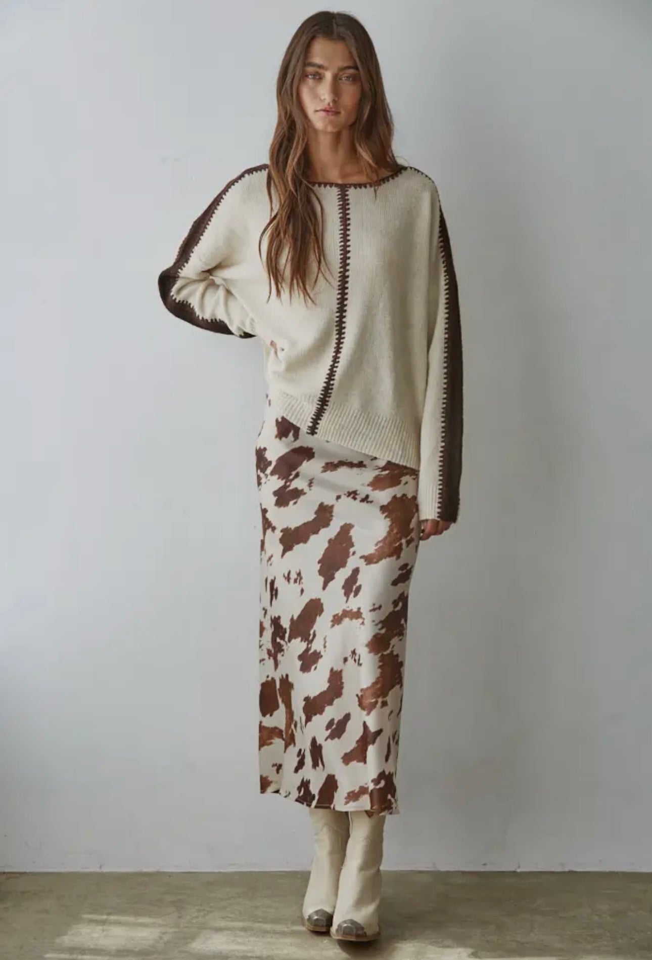 Knit Sweater Pullover Top With Stitch Detail