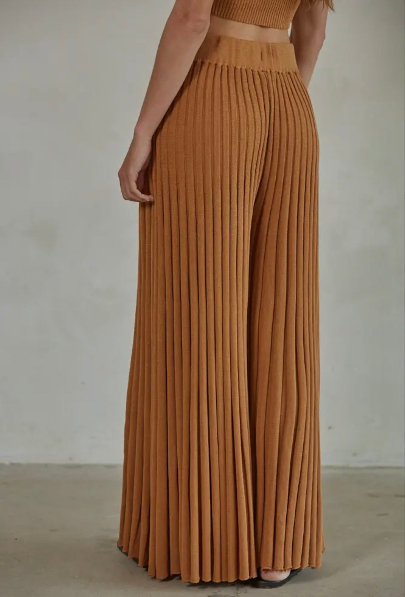 Camel Knit Sweater Ribbed Flare Pants