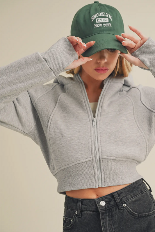 Diva Cropped Hooded Jacket- Heather Grey