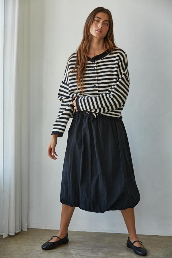 Knit Sweater Striped Buttondown Cardigan Top