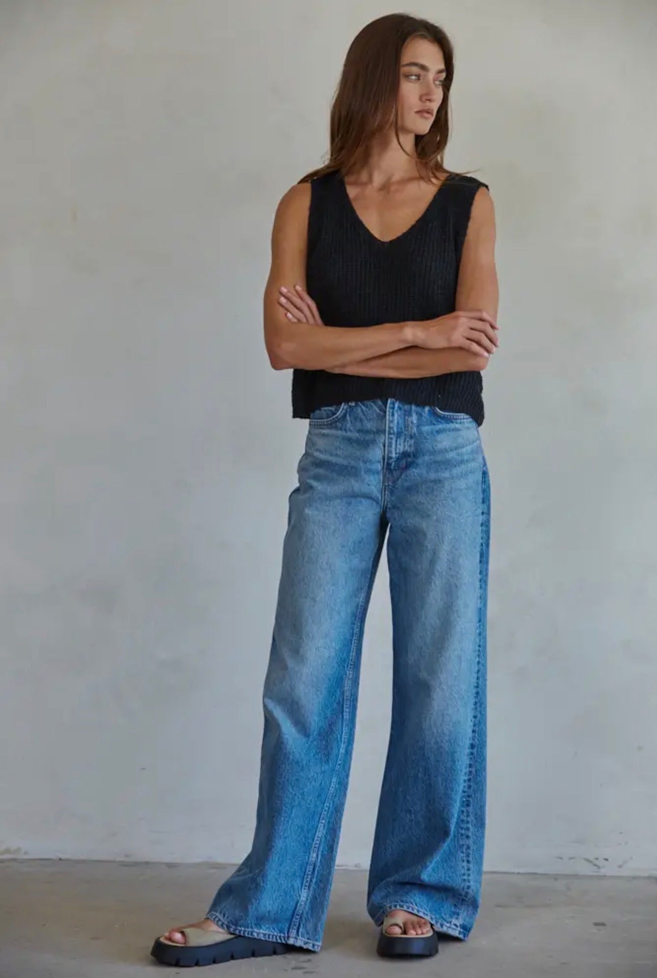 Knit Sweater Cotton Acrylic V-Neck
Vest Top