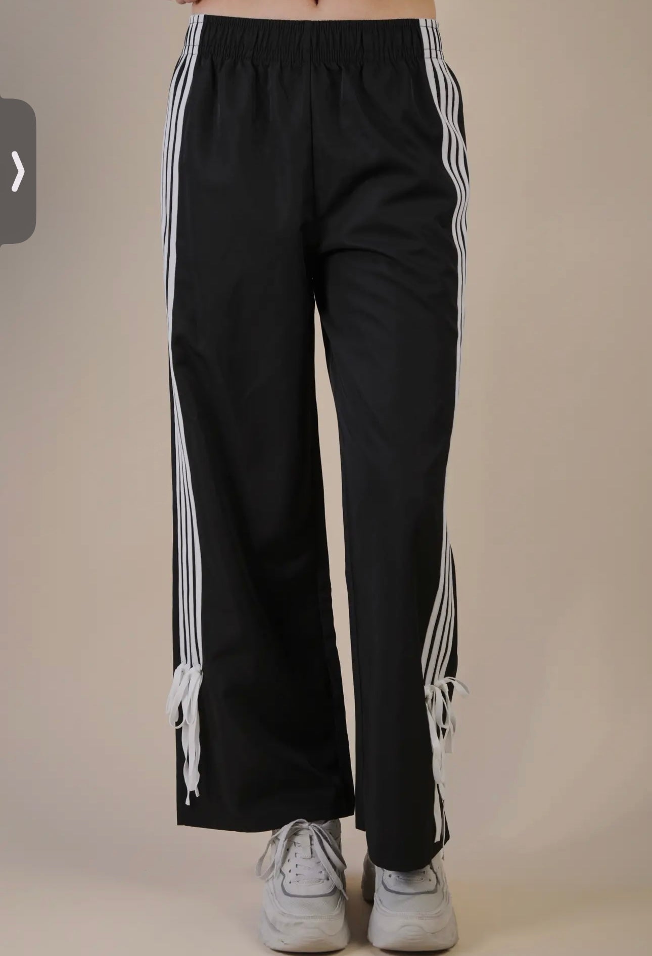 Side Ribbon Jersey Pants- Black
