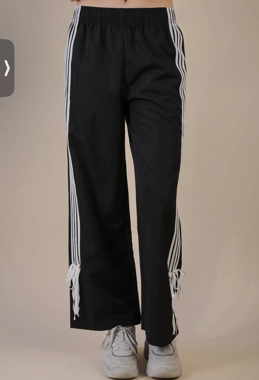 Side Ribbon Jersey Pants- Black