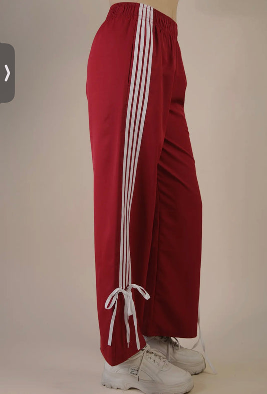 Side Ribbon Jersey Pants- Red