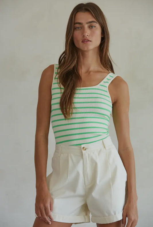 Knit Seamless Ribbed Bodysuit - Cream/Apple Green