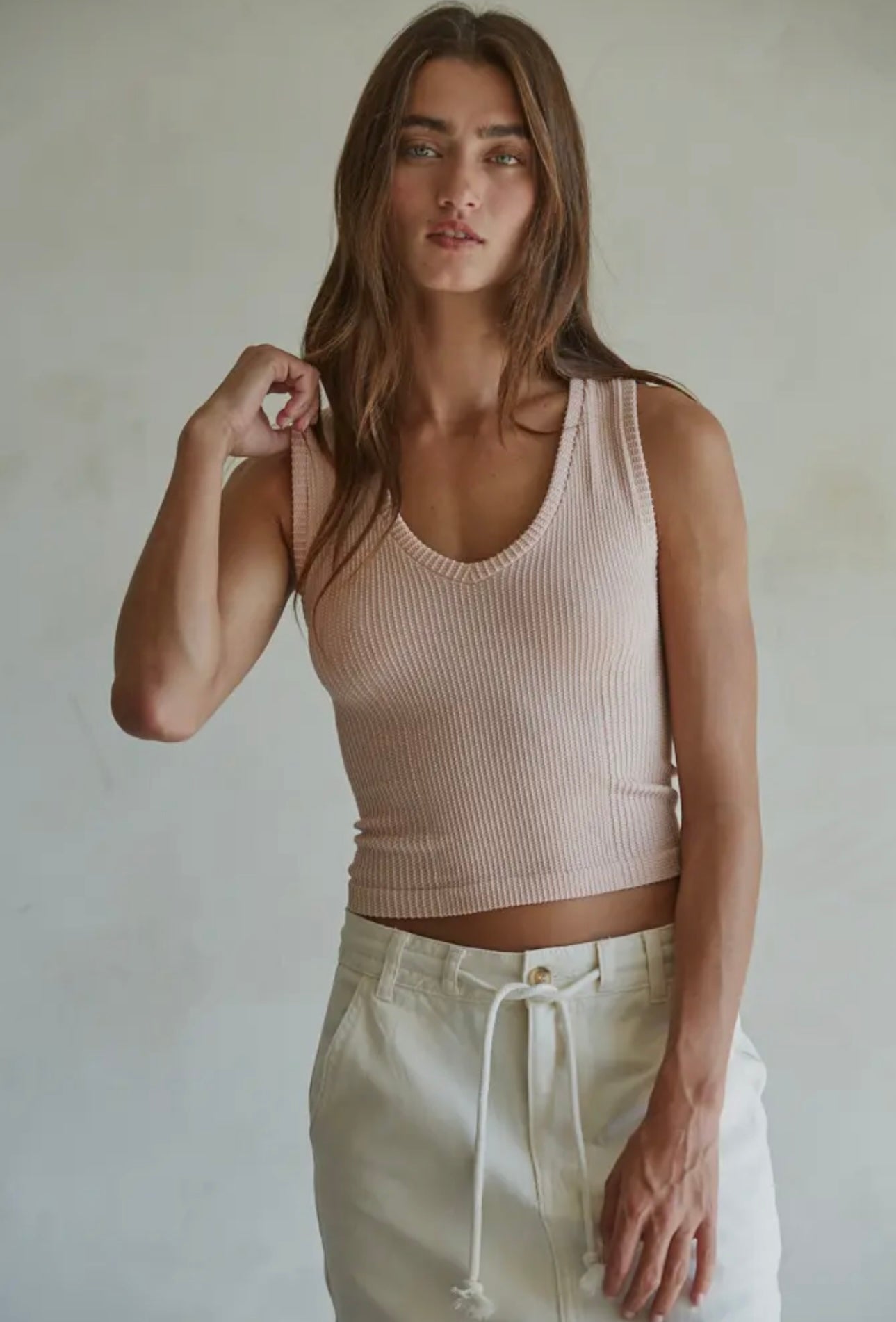 Rosy - Seamless Knit Nylon Spandex Ribbed
V-Neck Tank