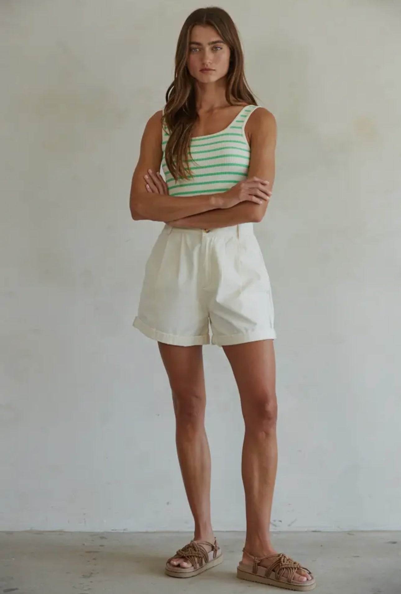 Knit Seamless Ribbed Bodysuit - Cream/Apple Green