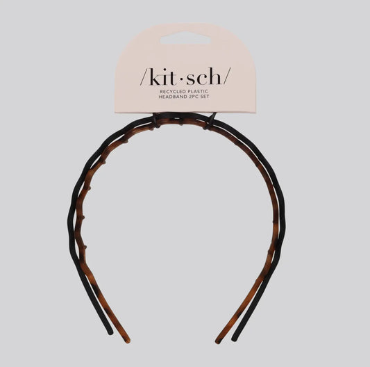 Recycled Zig Zag Headbands 2pc Set- Black & Tort