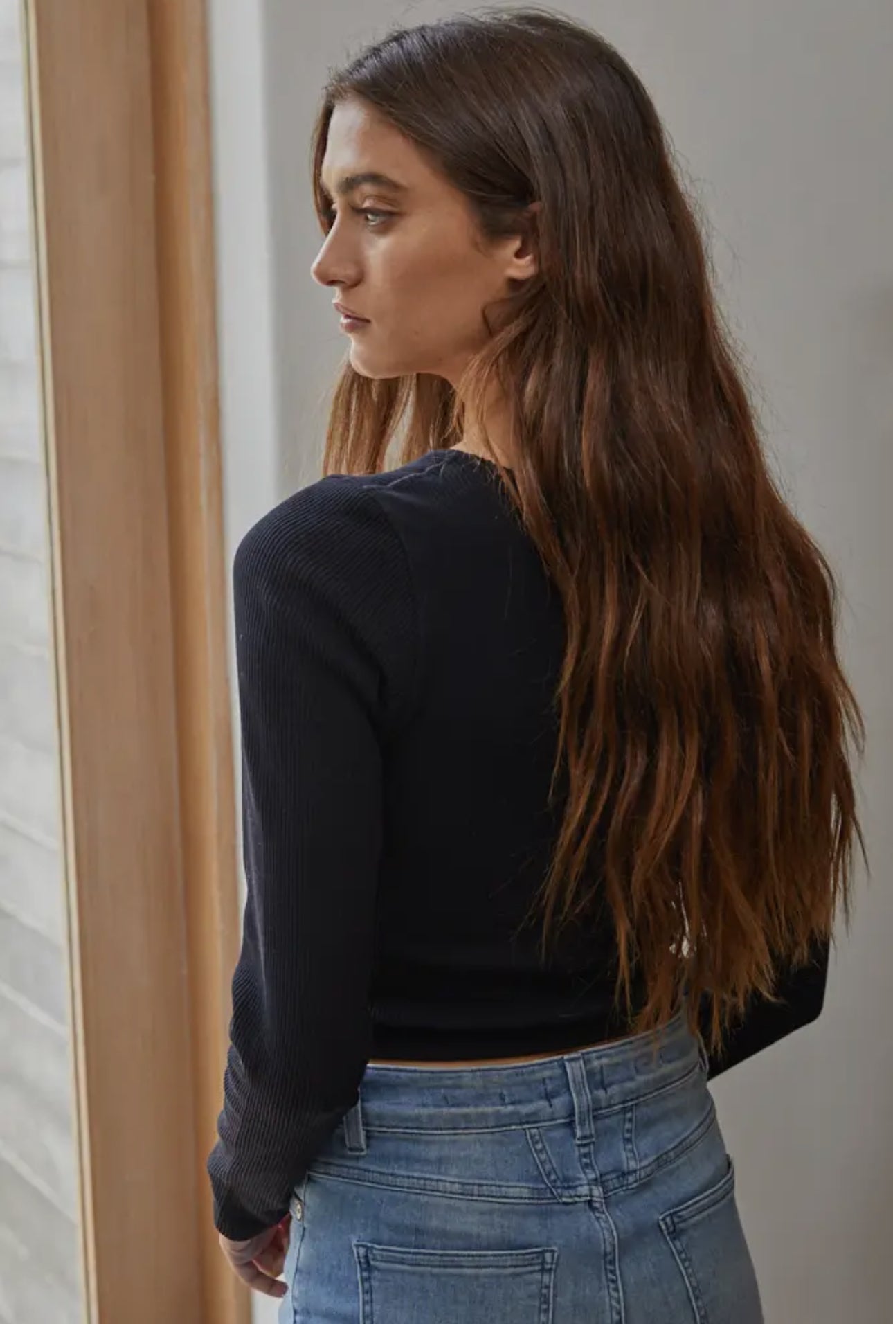 Seamless Ribbed LongSleeve Knit Crop Top