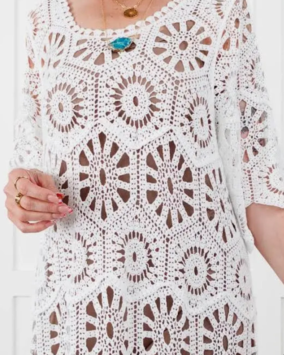 Scoop Neck Crochet Midi Dress