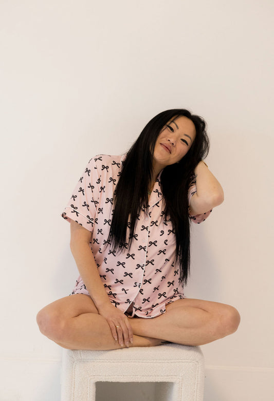 Black & Pink Mini Coquette Bows Loungewear Set