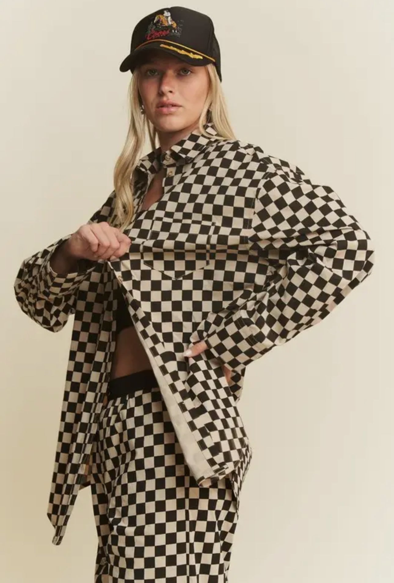 Mocha/Black Oversized Checkered Button Down