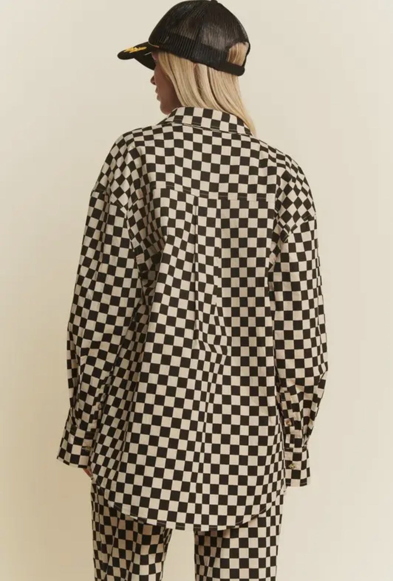 Mocha/Black Oversized Checkered Button Down