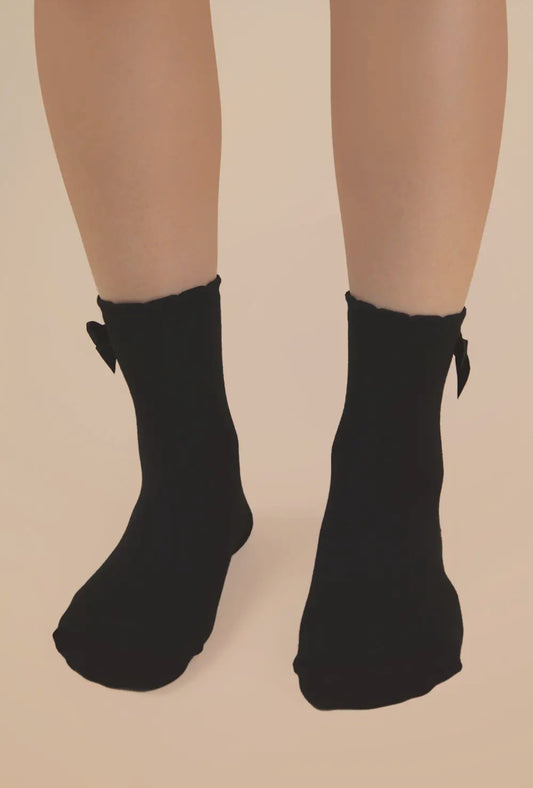 Side Bow Detail Ribbed Crew Socks