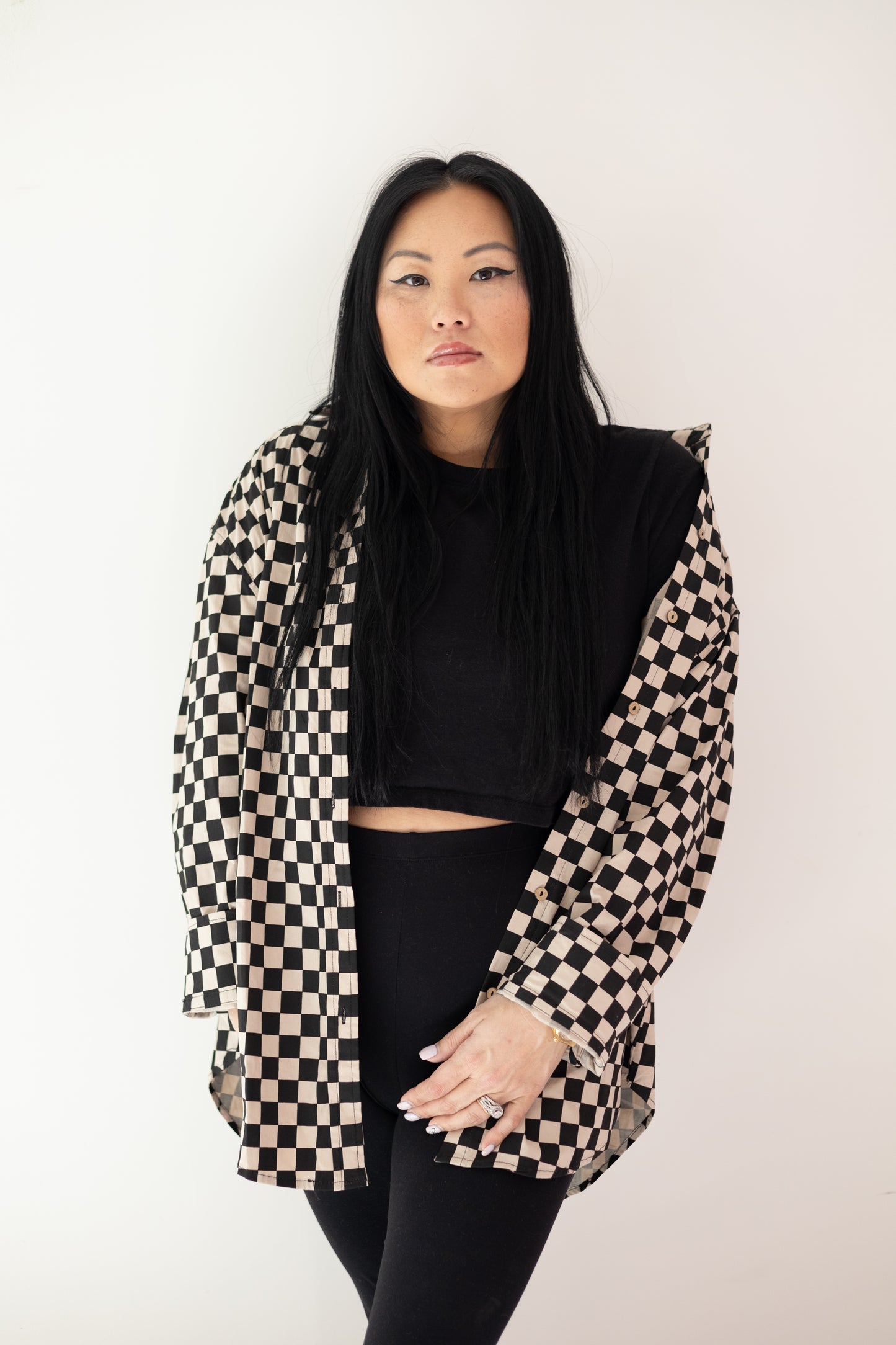 Mocha/Black Oversized Checkered Button Down