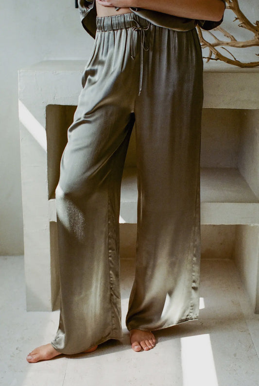 Woven Satin Wide Leg Pants