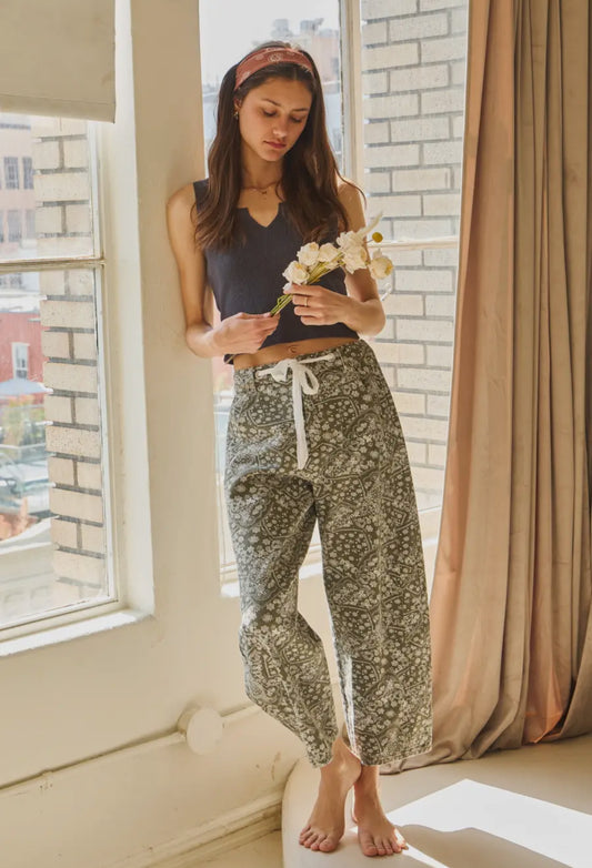 Washed Denim Paisley Printed Denim