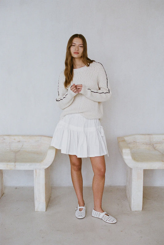 Woven Cotton Flare Mini Skirt With Hip Tie Bow