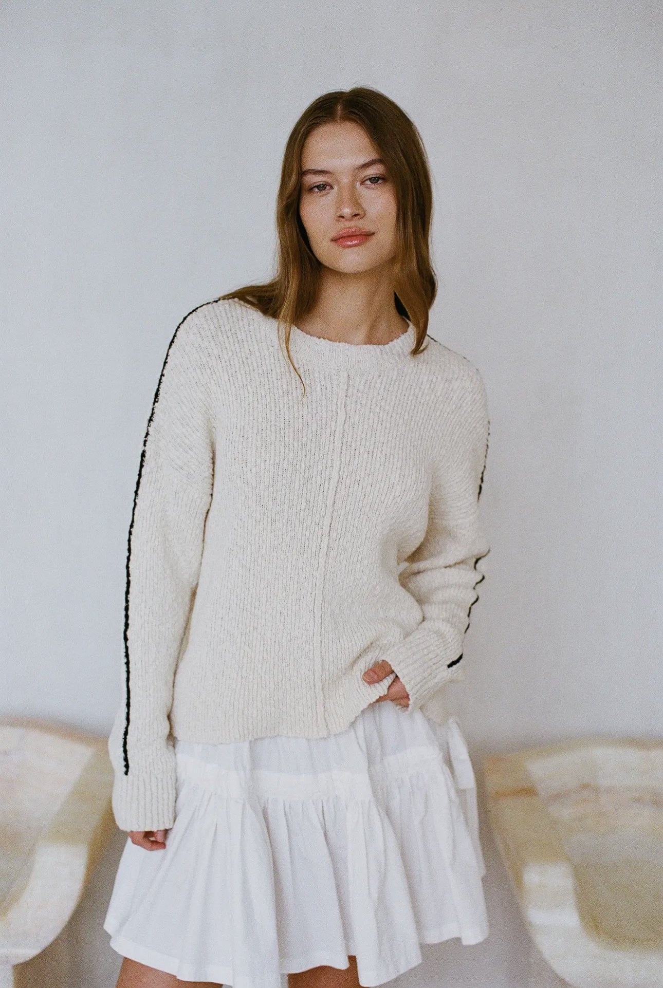 Woven Cotton Flare Mini Skirt With Hip Tie Bow
