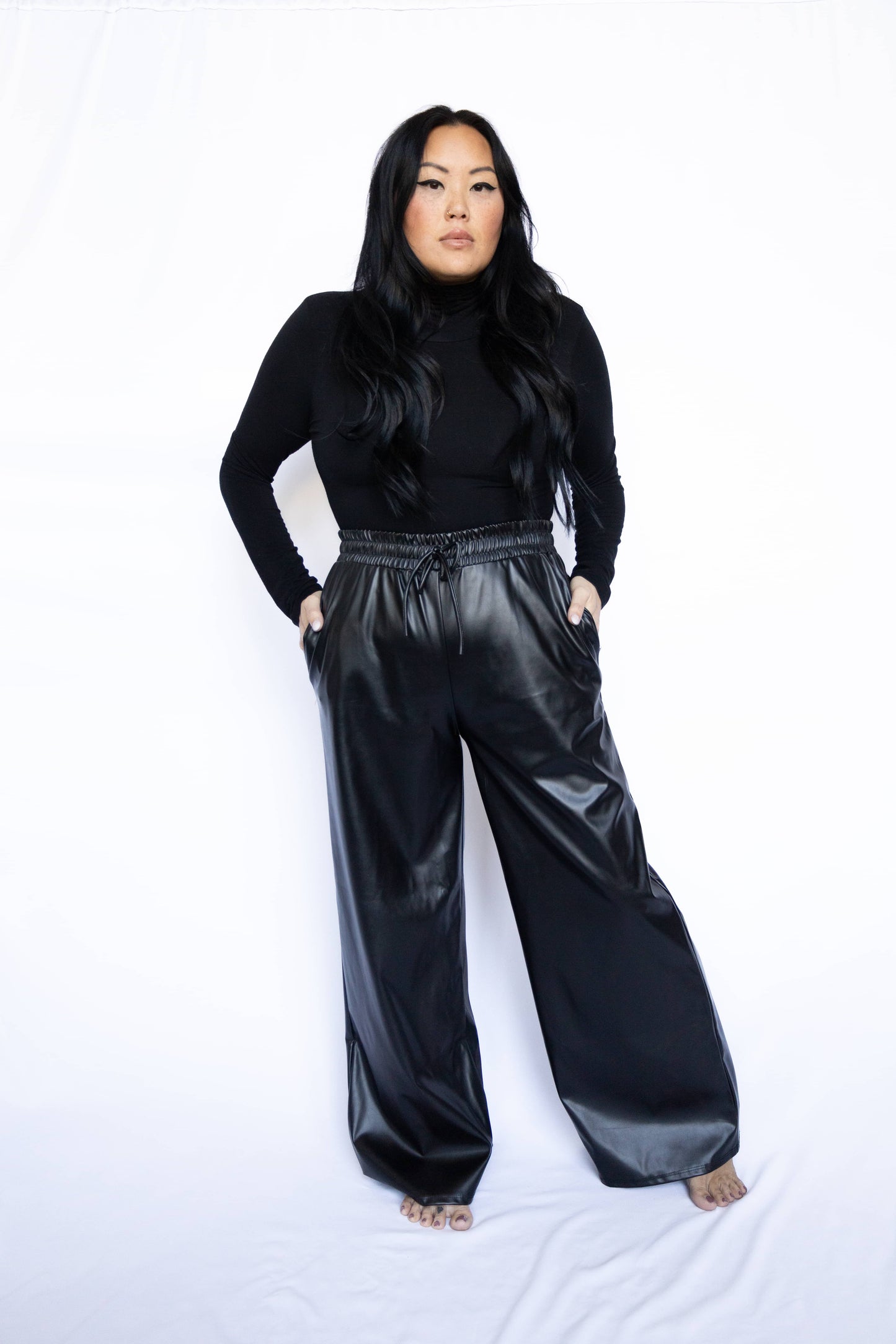 Faux Leather Wide-Leg Pants