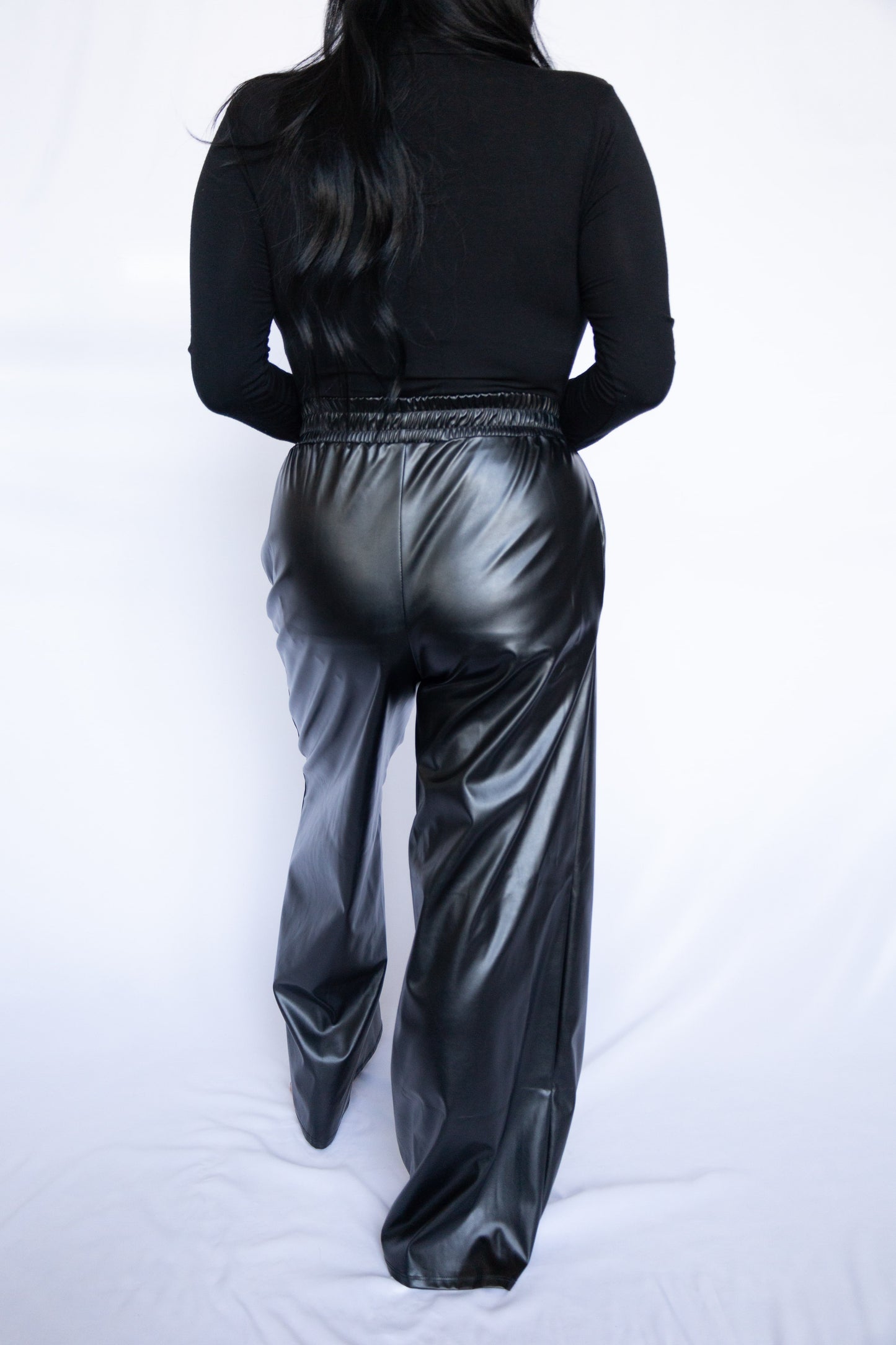 Faux Leather Wide-Leg Pants