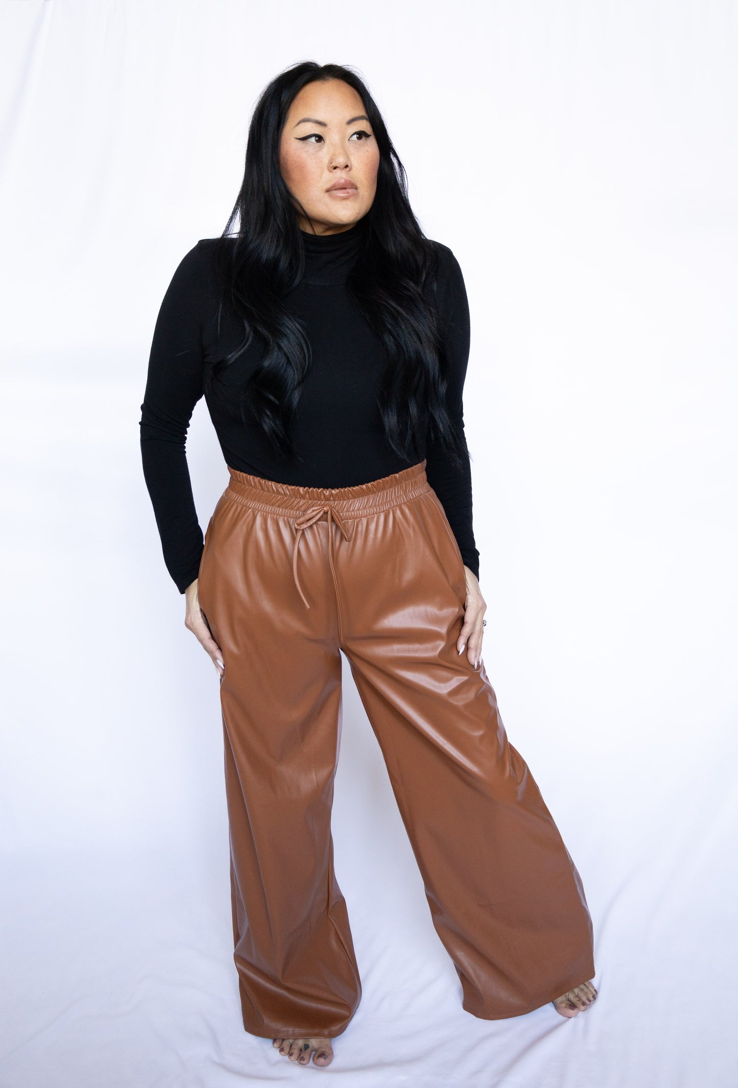 Faux Leather Wide-Leg Pants