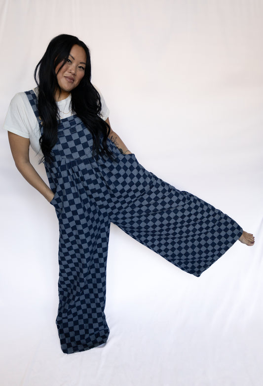 Checkerboard Oversized Denim Jumpsuit