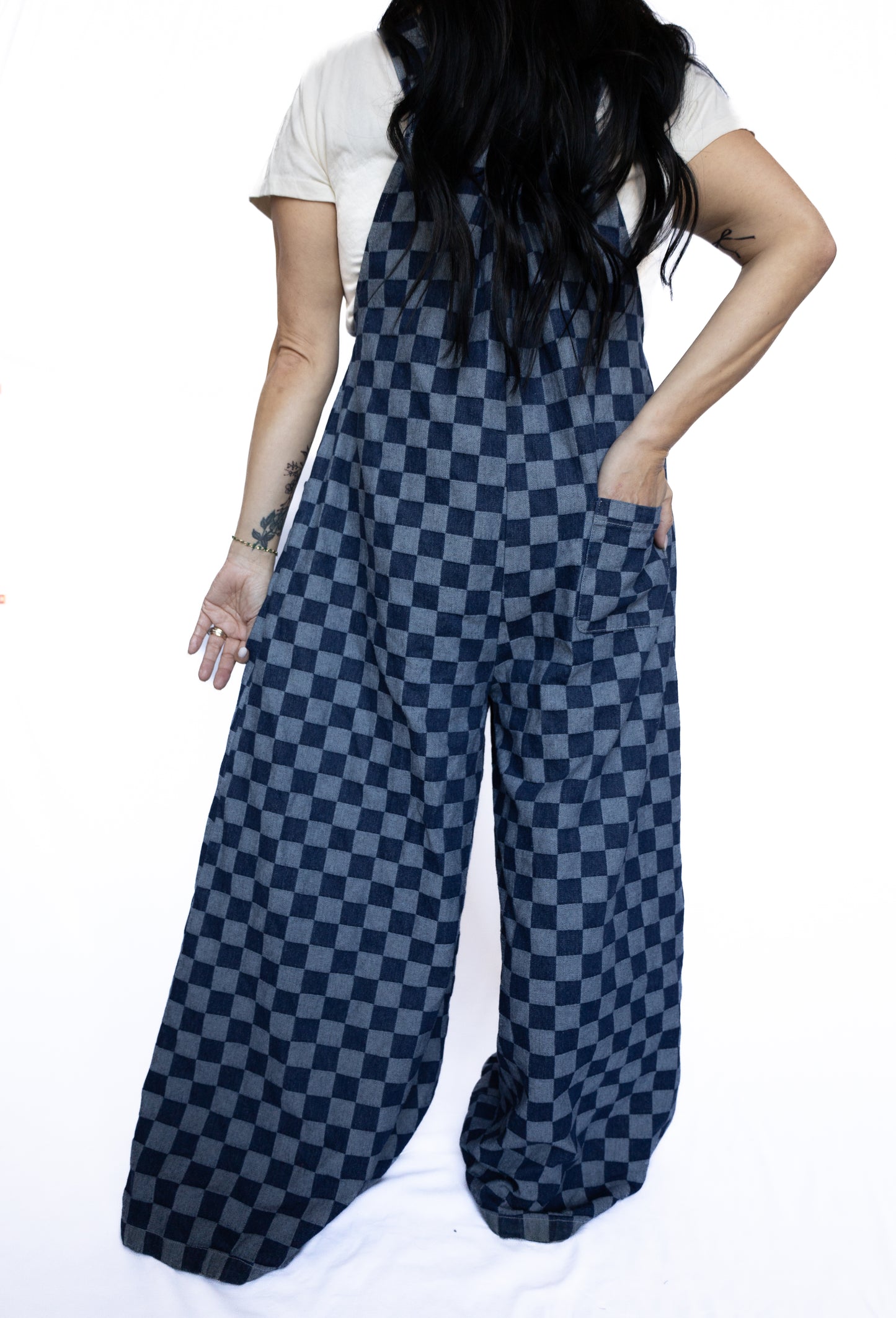 Checkerboard Oversized Denim Jumpsuit