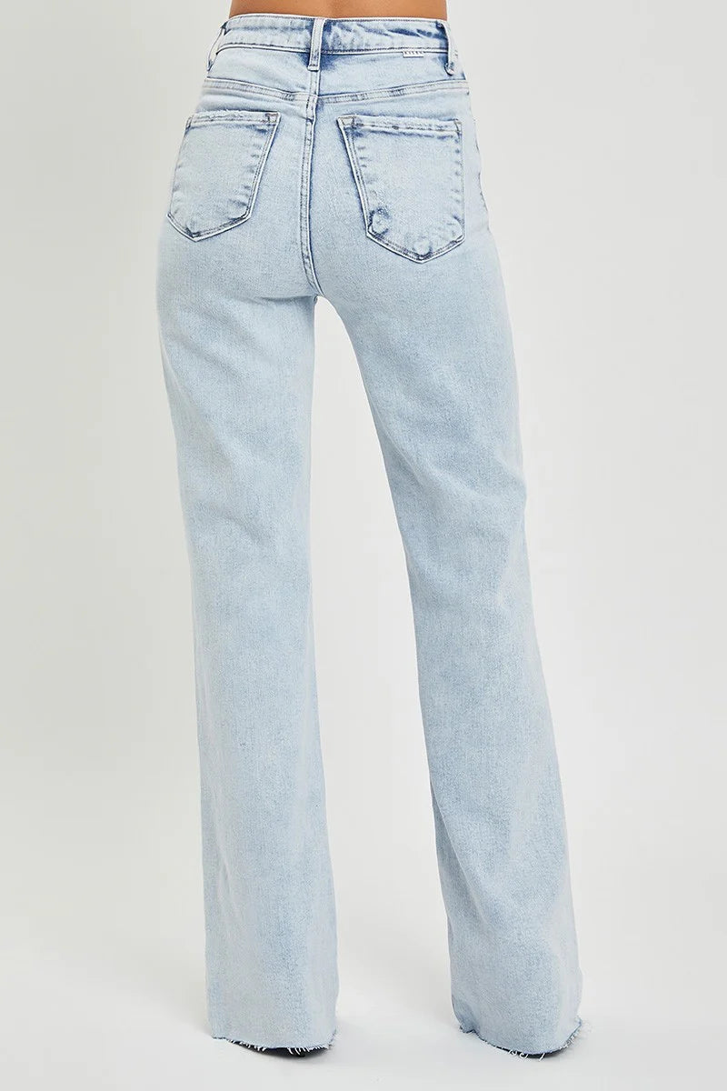 Distressed Wide-Leg High-Rise Jeans