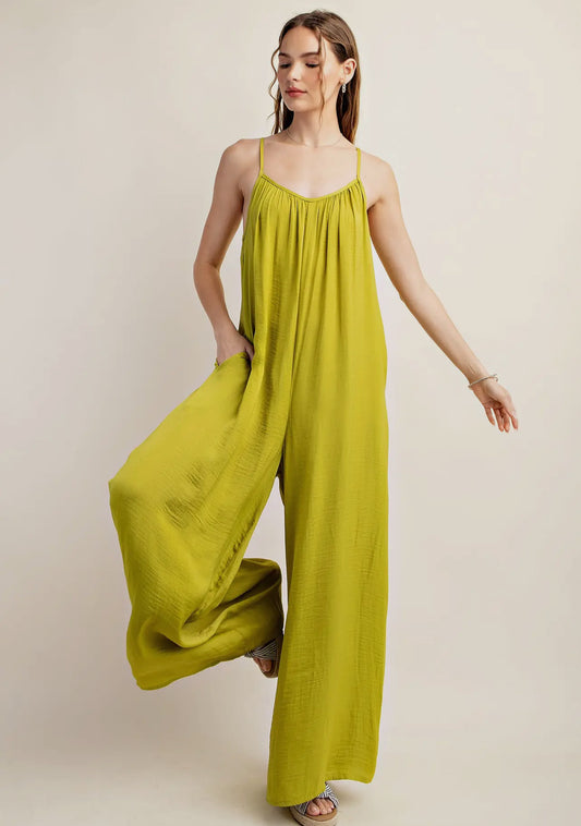 Satin Effect Fabic Side Pocket Loose-fit Jumpsuit image 3