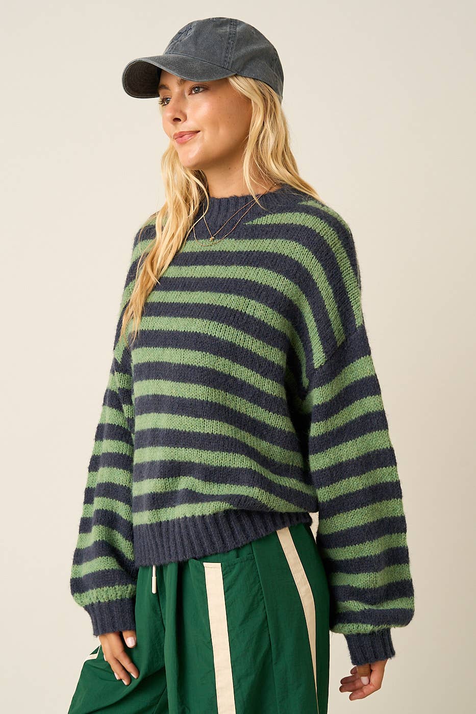 The Hadley Sweater- (Green/Navy)