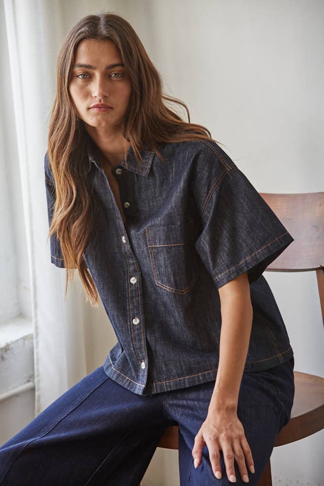 Remi Denim Button-Up Top