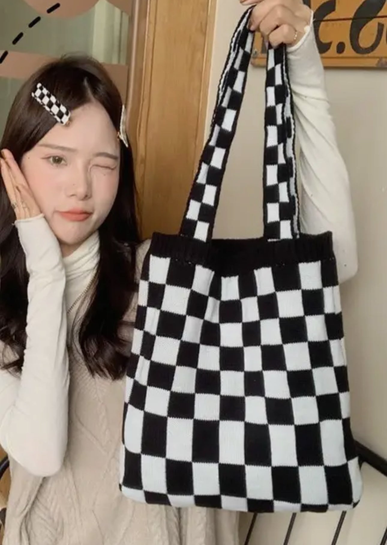 Checkered Terylene Tote Bag image 0