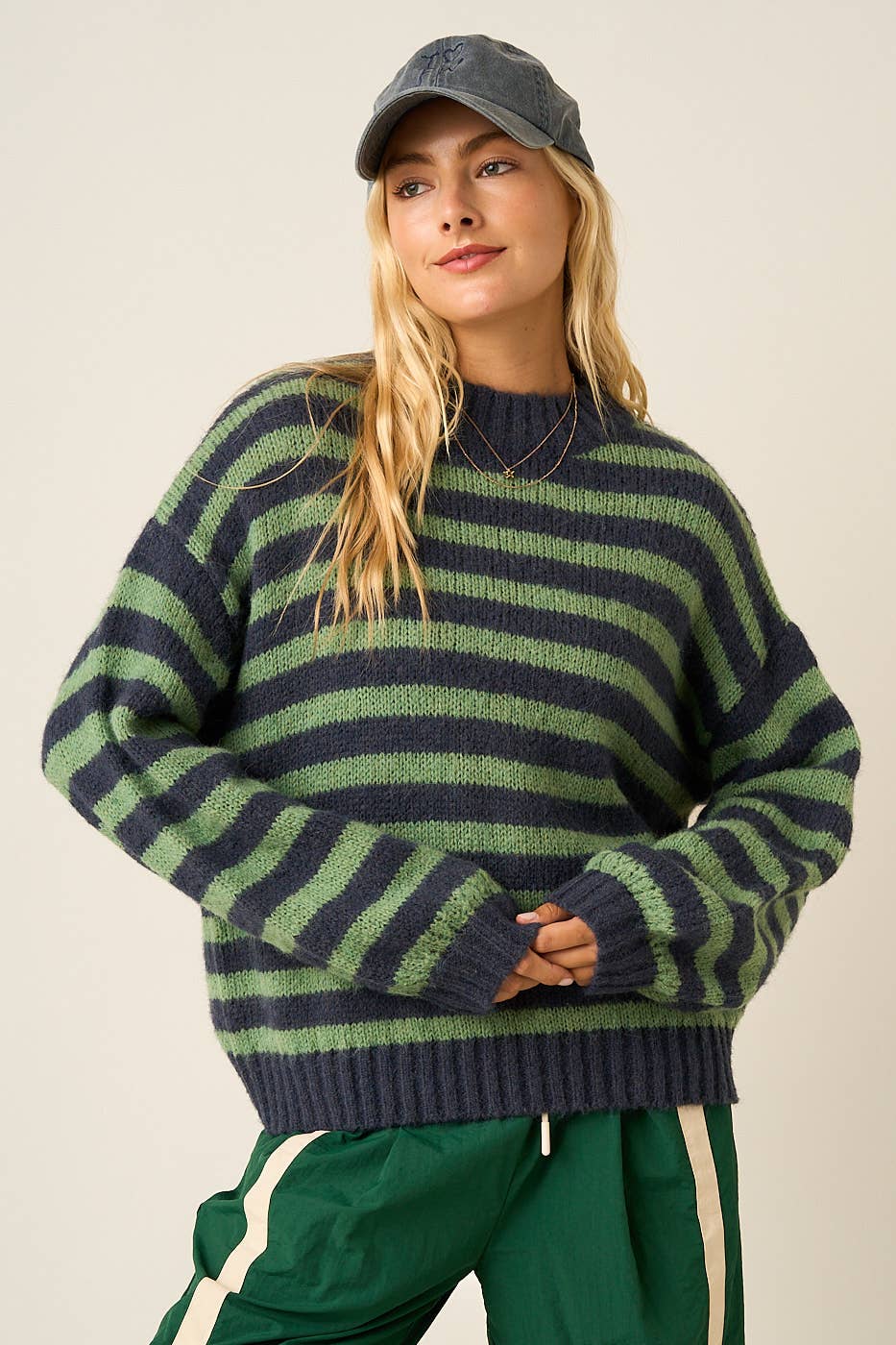 The Hadley Sweater- (Green/Navy)