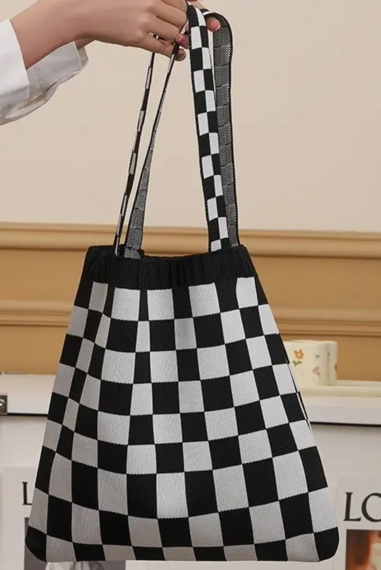 Checkered Terylene Tote Bag image 1